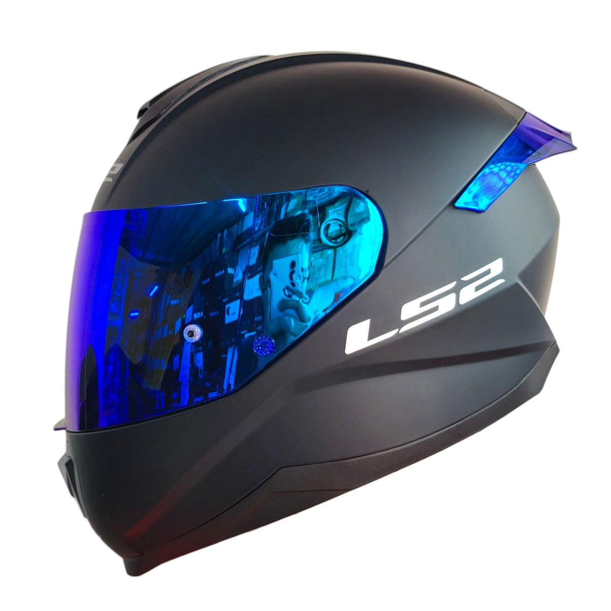 Casco LS2 FF802 Flash 2 Solid Negro Mate Azul– Moto Boutique Calle Blancos